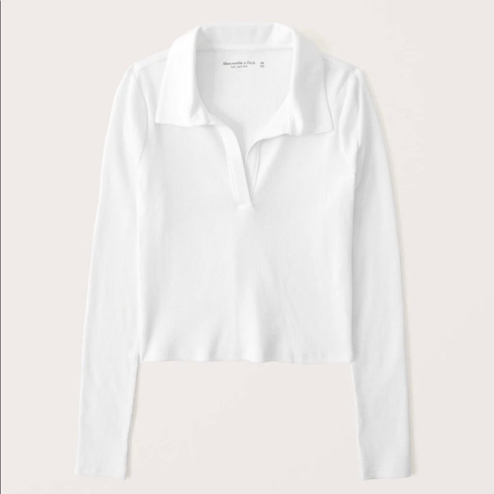 Long-Sleeve Ribbed Polo Top - Abercrombie
